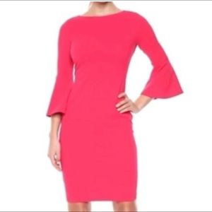 Calvin Klein Bell Sleeve Sheath Dress - Hot Pink Size 2